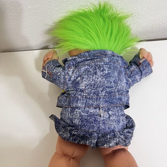 Vintage Ace Novelty Treasure Troll Tot Green Heart Wishstone Large Doll 14" - Picture 13 of 16